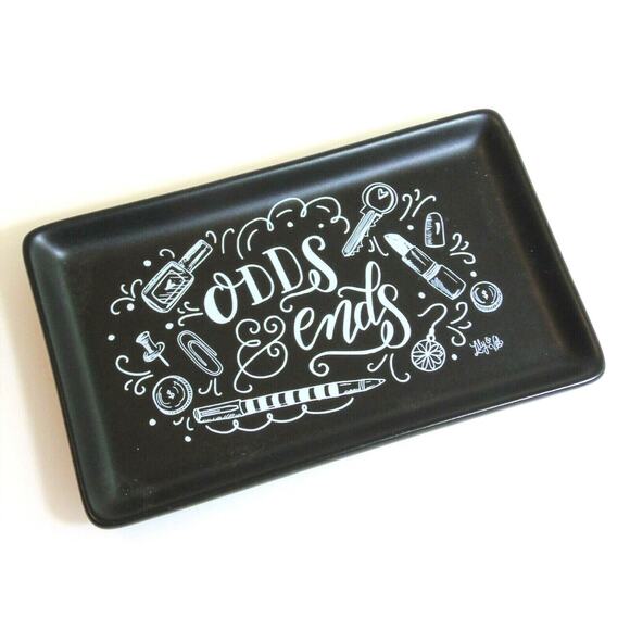 Primitives Trinket Tray Jewelry Dish Odds & Ends Black Ceramic Make Up Plate - Picture 1 of 4